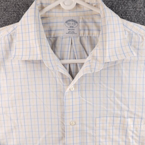 Brooks Brothers 16.5 34 35 Regent Non-Iron Yellow Blue Check Long Sleeve Shirt - Picture 1 of 16